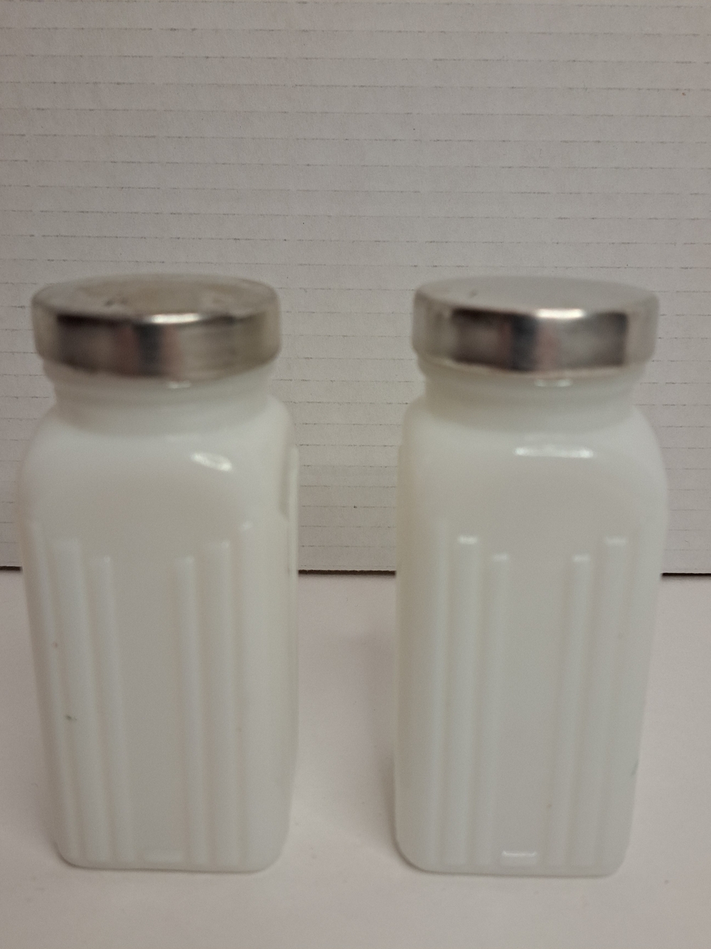 Milk Glass Spice Containers possibly made by Griffith's Laboratories. Lot of 2